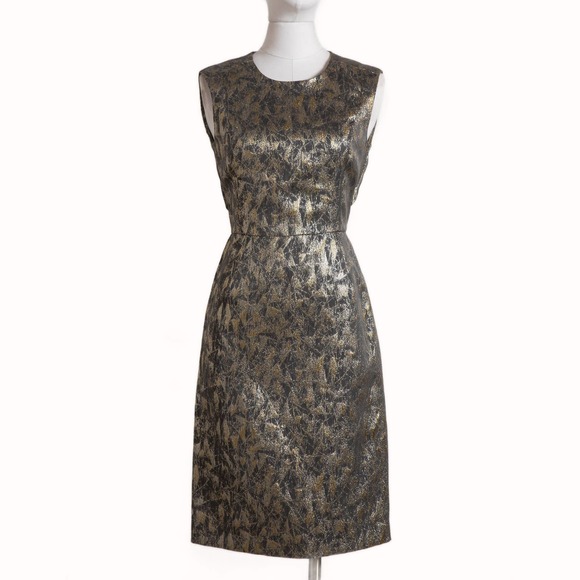TIA CIBANI Gray and Gold Metallic Printed Sleeveless Dress - Picture 5 of 5